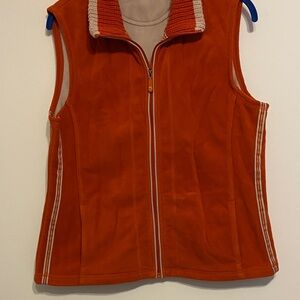 Pumpkin color Orange Sleeveless Zip-Up Vest, soft and warm